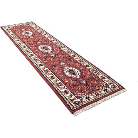 Tapis oriental Shams - 300x80cm, Rectangular - 100% Laine vierge - Noué main - Rouge (1/4)