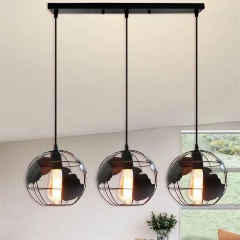 U-Do Suspension Luminaire Créatif 3 Têtes Vintage Lustre en Fer Noir Lampe Longue pôle Suspension Ajustable Rétro pour Chambre (1/4)