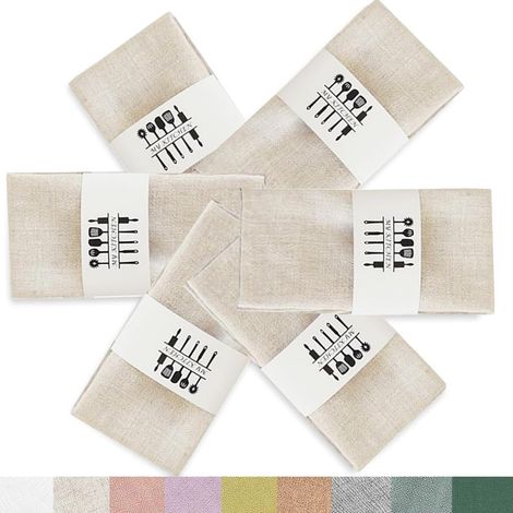 Lot de 6 serviettes en tissu - Serviettes en lin durables - Serviettes en lin et coton - Lavables - Décoration de table pour mariage, fête, cuisine, famille (beige) (1/5)