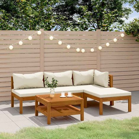 vidaXL Muebles de jardín 5 pzas cojines crema madera maciza de acacia (1/5)