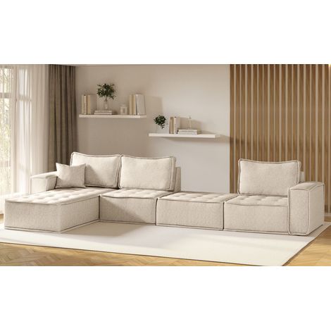 Ecksofa Modulsofa 4-teilig SANDE XL Stoff Raven Creme Ottomane Links (1/5)