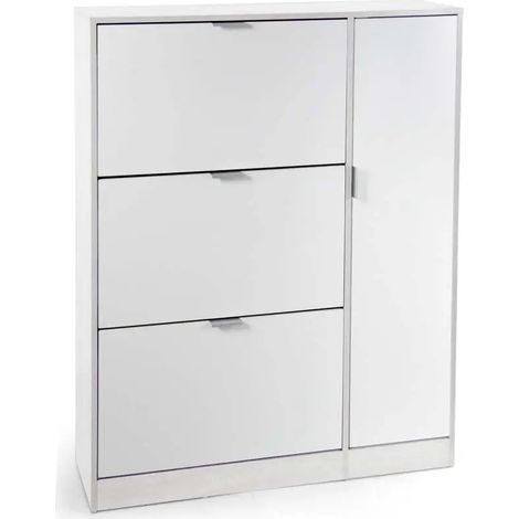 Schuhschrank 99 x 24 x 122 cm in Weiß, mit 3 Klappen und 1 seitlichem Fach