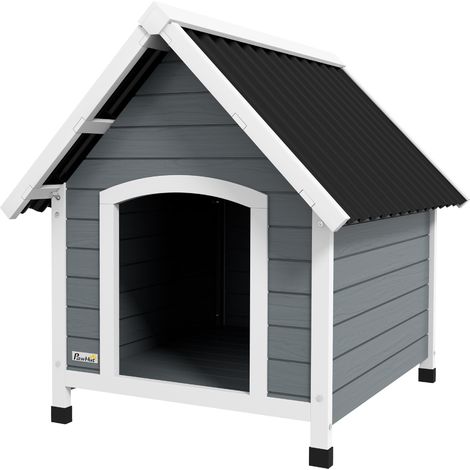 Niche pour chien résistante aux intempéries, plancher amovible, bois de sapin, 75 x 88 x 82 cm, gris/noir