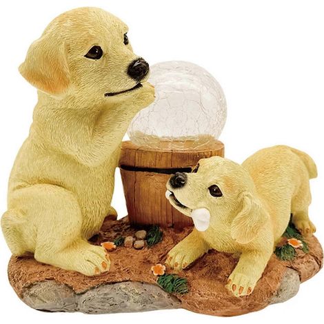 Hundefigur mit leuchtender Kristallkugel, farbecht, für den Außenbereich, Gartenbedarf