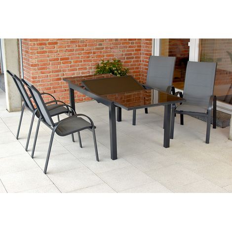 Amalfi Set 5tlg 4 Sessel hoch Tisch 140(200)x90cm Alu/Textil