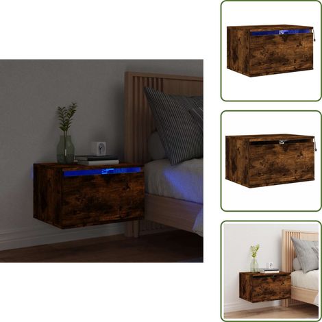Design a parete - vidaXL Comodino a Parete con luci LED Rovere Fumo - Comodino multifunzionale