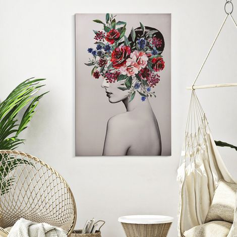 Impression sur toile multicolore femme avec fleurs cm 80x2,8x120 (1/5)