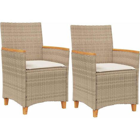 Sedie Giardino con Cuscini 2 pz Sedute da esterno Beige Polyrattan Legno Massello (1/4)