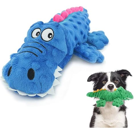 Peluche Sonore à Couinement pour Chiens, Crocodile à Mâcher Sécuritaire, pour Chiot, Chiens de Petite et Moyenne Taille, Bleu (1/5)