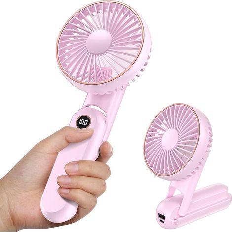 Mini Portable USB Rechargeable Fan with 2500 mAh Stand and 5 Modes (Pink) (1/5)