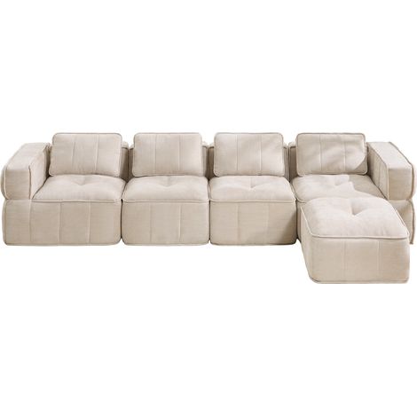 Modulares Sofa 4-Sitzer mit Hocker, rahmenloser Rücken, 32D-Schaum, Polyester Beige (1/5)