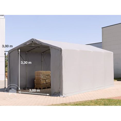 TOOLPORT Carpa almacén 5x8 m carpa industrial con 3m de altura lateral PRIMEtex PVC 2300 N ignifuga 100% impermeable gris (1/5)