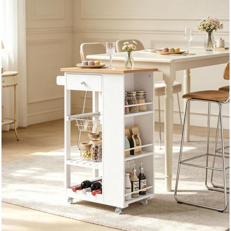 Carrello da cucina 56,5x37x87 cm in MDF e bambù bianco con ripiani FloraGrace (1/5)
