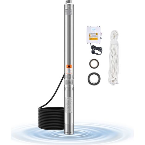 Pompe immergée pour puits profond, 910 W puissance d'entrée, pompe à eau en acier inox, débit 100 L/min, hauteur de 53 m, avec cordon 20 m, boîtier de commande externe, IP68, pour maison, irrigation i (1/5)