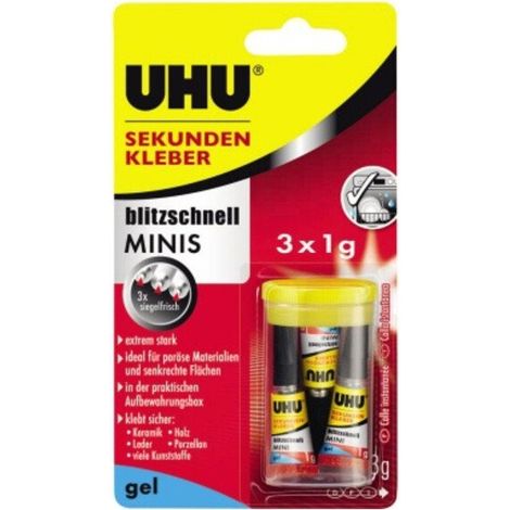 UHU COLLE INSTANTANÉE MINIS GEL, 3 TUBES DE 1 G 45370 (1/2)