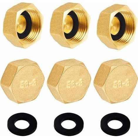 6 Pièces Bouchons laiton brut, Bouchon Laiton Femelle 15/21 (1/2"), Bouchons en Laiton, Bouchons d'obturation, avec Rondelles de Support de Tuyau, pour le chauffage et l'eau potable (1/4)