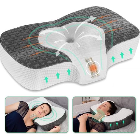 Oreiller Ergonomique Cervical, Oreillers à Mémoire de Forme, Coussin Mémoire Forme, Hauteur RÉGlable, Gris Foncé (1/5)