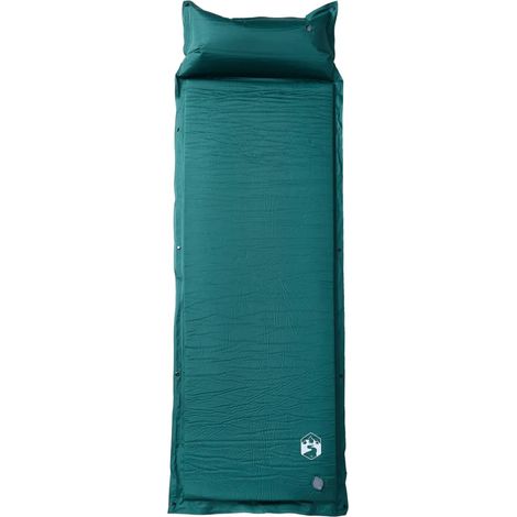 Matelas de camping autogonflant avec oreiller 1 personne vert