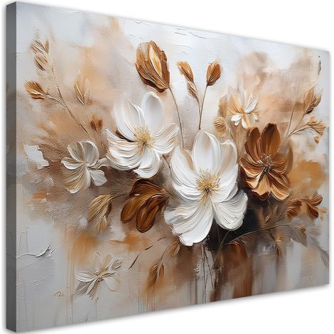 Quadro su tela, Fiori di campo dipinti di bianco e marrone - 60x40 (1/3)