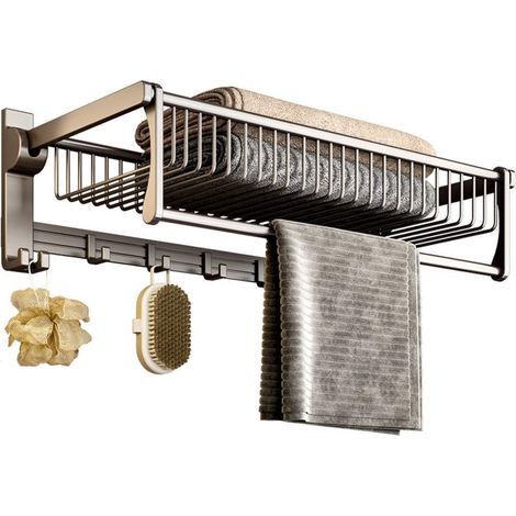 Ensemble porte-serviettes en alliage d'aluminium noir antirouille pour salle de bain, gain de place et organisation optimale. (1/5)