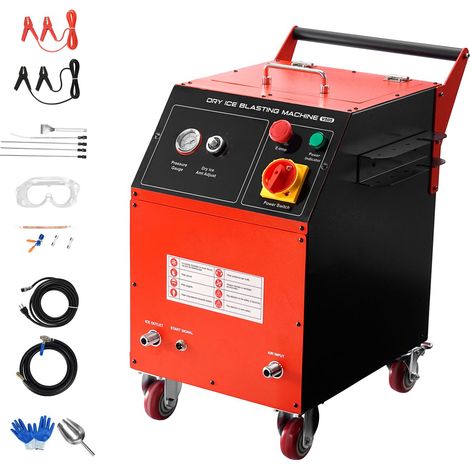 Machine de nettoyage cryogénique, capacité de 5 kg (11 lb), avec 4 buses, pression et quantité de glace carbonique réglables, nettoyeur mobile pour applications automobiles, navales et aéronautiques ( (1/5)