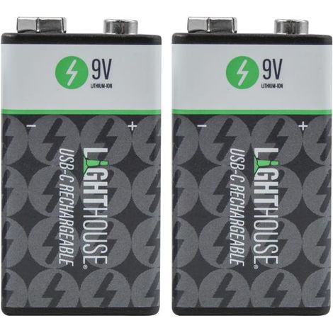 Lighthouse 9V USB-C Rechargeable Li-ion Battery Pack of 2 L/HBATUSB9V (1/2)