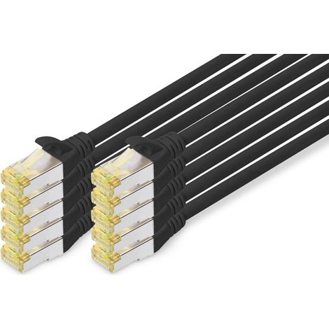 "DIGITUS Câble LAN Cat 6A - 5m - 10 pièces - RJ45 Câble réseau - S/FTP Blindé - Compatible Cat-6 & Cat-7 - Noir"