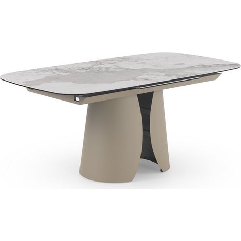 Table de salle à manger extensible 180/240 x 95 cm avec piètement central en métal taupe et plateau en céramique effet granit Patagonia (1/5)