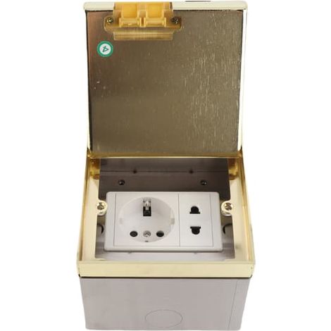 Prise encastrée au sol 16 A 4000 W, acier inoxydable doré et polycarbonate, idéale pour le bureau, l'école et la maison. (1/5)
