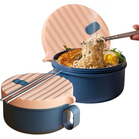 Set di due ciotole per noodles istantanei con coperchio, adatte al microonde, lavabili in lavastoviglie, senza BPA, per studenti - Crezuo