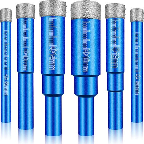 6 Diamond Drill Bits for Dry Drilling on Porcelain, Ceramic Tiles, Granite and Marble – Diameters 6 to 16 mm (1/4)