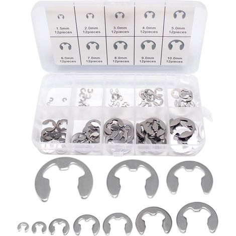 120 arandelas de seguridad de acero inoxidable, 10 tamaños diferentes, con caja para máquinas de ranurado ondulado, aplicaciones automotrices (plateadas)