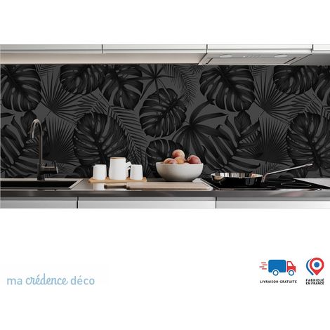 Crédence : Feuillage tropicale noir - Alu composite - 60 - 120 (1/3)
