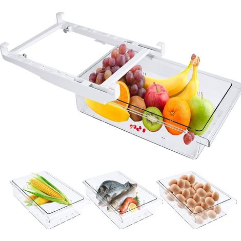 Organizador transparente expandible para refrigerador - Caja de almacenamiento para refrigerador con cajón para frutas y verduras, 30  20  9.5 cm (1/5)