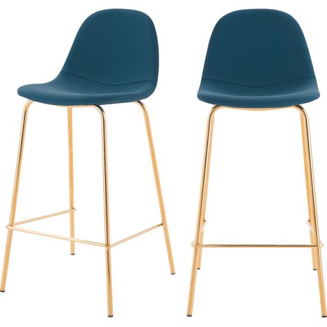 Lot de 2 chaises pour îlot central 65 cm en cuir synthétique bleu - Henrik