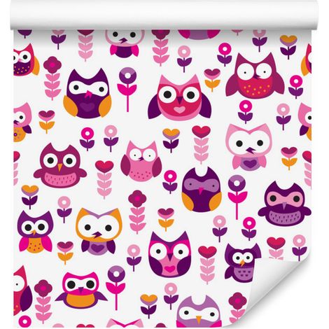 Papier peint à motifs de hiboux et de fleurs colorés pour salon et chambre 50x1000 cm (1/5)
