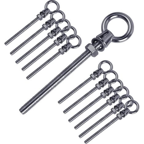 12 pcs Boulon à œil avec filetage métrique, M8 x 80 mm Boulon Anneau en acier inoxydable 304, Vis à œil inoxydable Vis à crochet Boulons à crochet (1/5)