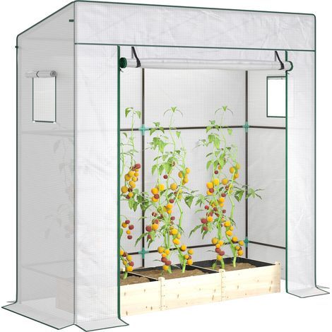 Wand-Gartengewächshaus mit 1 Rolltor, verstärkter PE-Plane, 2 Fenstern, Abm. 196L x 77B x 197/178H cm (1/5)