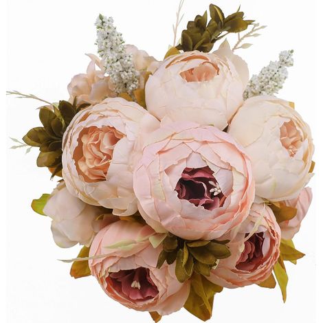 Pivoines artificielles rose clair, 1 bouquet-AquaForge (1/2)