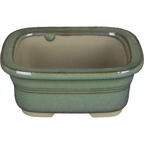 Vaso per bonsai Giapponese Morrisan rettangolare in gres smaltato verde chiaro 11x8,5x4,5 cm - B03-3-3E