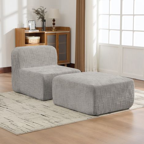 Sofá modular en chenilla con base antideslizante, sin montaje, gris (1/5)