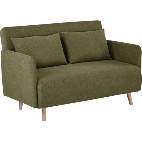 Canapé convertible 2 places en tissu pieds bois clair - Vert olive - Belushi