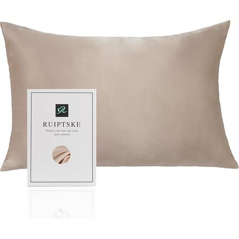 Taie d'oreiller en Soie pour Oreiller 100% Soie 22 Mommes Bienfaits Cheveux et Peau Anti Âge, Anti Acarien (40x60cm, Light Champagne) (1/5)