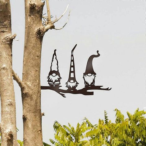 Silhouette de gnome elfe en métal et branches d'acier, art féérique, statue de nain pour jardin, pelouse, décoration extérieure (1/4)
