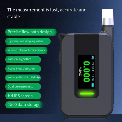 Appareil portable de test d'alcoolémie électrochimique pour une sécurité routière accrue. (1/5)