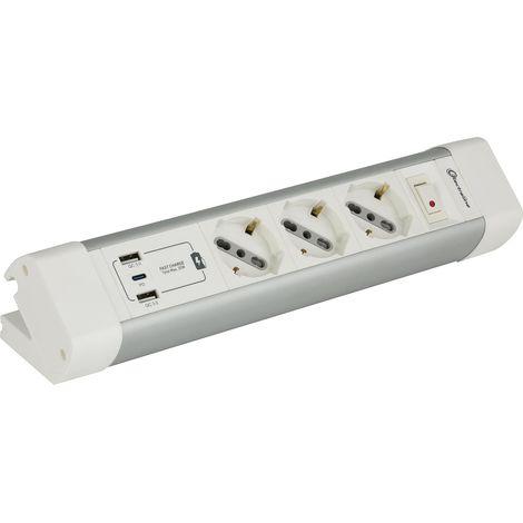 Electraline 6-personen steckdosenleiste 3 zweipolige schuko + 2 usb-a + 1 usb-c weiß - 61920 (1/2)