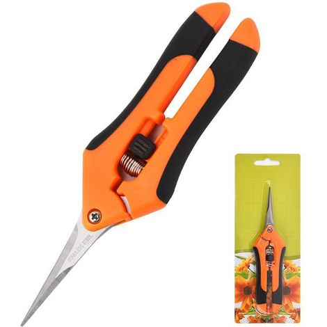Cisailles de jardin manuelles en pour plantes et fleurs à lame droite acier inoxydable orange (1/4)
