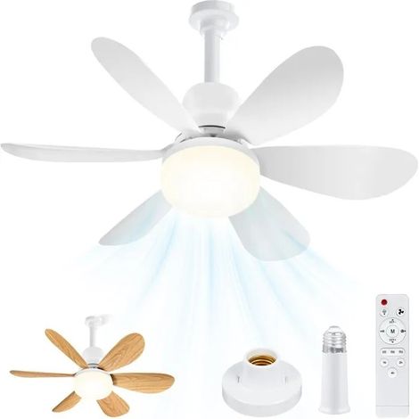 Ventilateur De Plafond Avec Lumière,4 In 1 Ventilateur Avec 6 Blanc Pales+6 Effet Bois Pales,Telecommande,Douille E27,Silencieux (1/5)