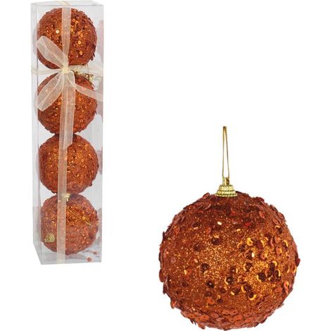 Set mit 4 Styroporkugeln mit Perlen, 6 cm, orange