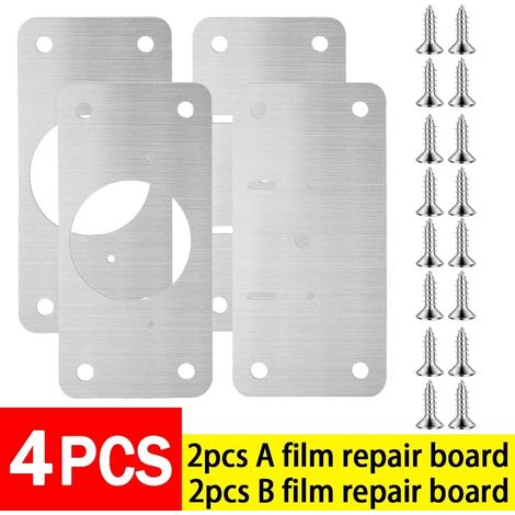 Kit de réparation de charnières de placard (2 pièces) en acier inoxydable avec plaques de fixation et accessoires de quincaillerie. (1/5)